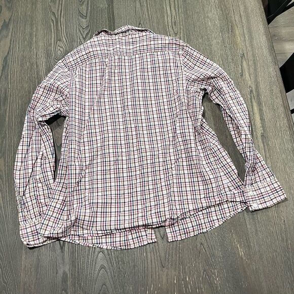 Lands End Girls Pink Blue Plaid Button Front Long Sleeve Shirt Size 14-16 - Picture 4 of 4